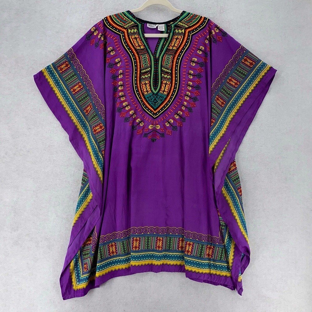 Sante Classics Kimono Dashiki Tunic Swim Beach Cover Up Purple Boho Kaftan‎ OS